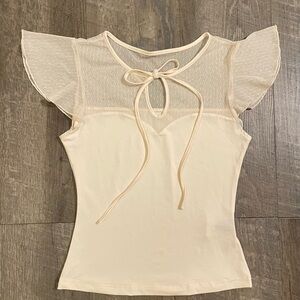 Elegant beige Women's Top with Sheer Sleeves